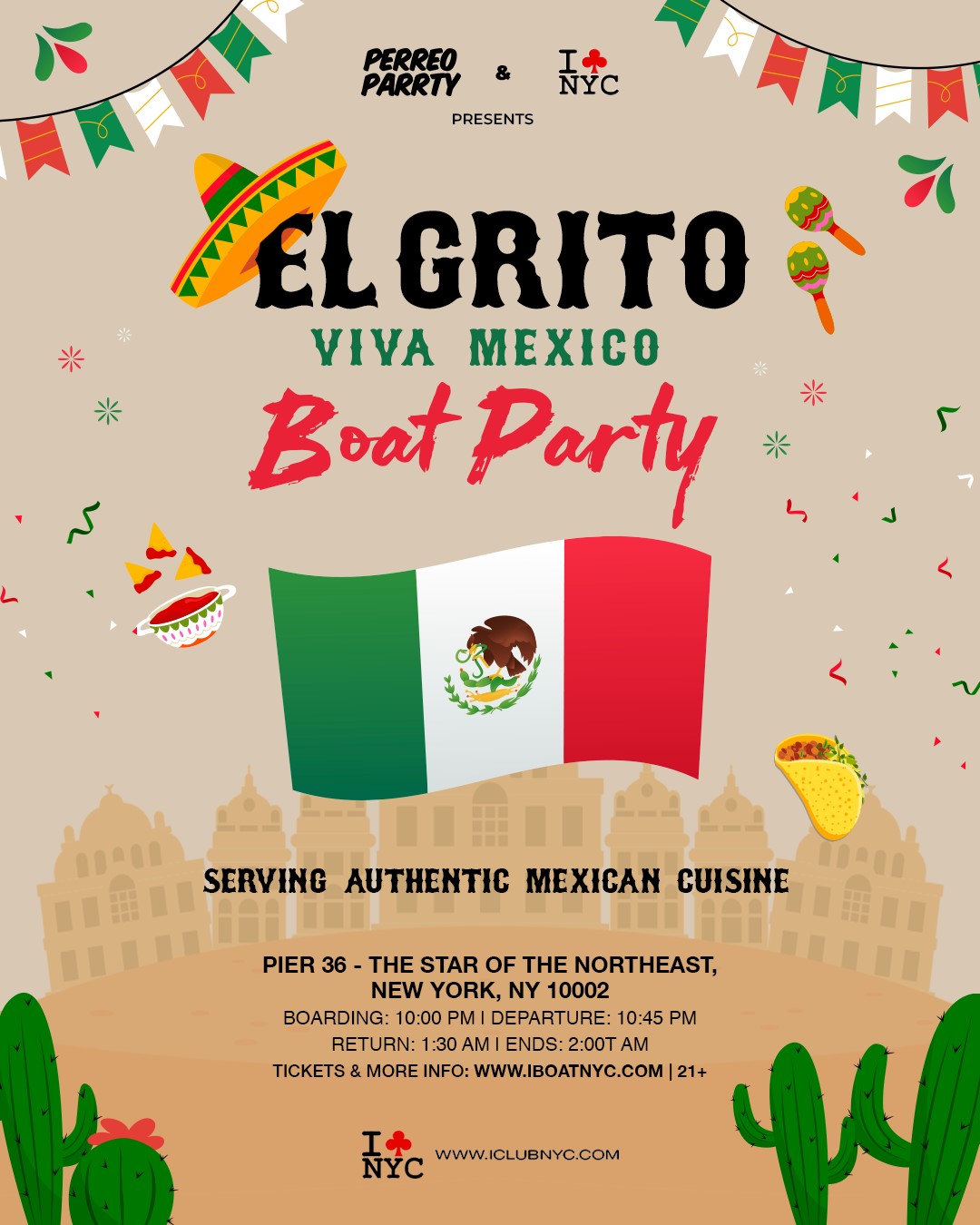 EL GRITO: MEXICAN INDEPENDENCE Boat Party Yacht Cruise NYC