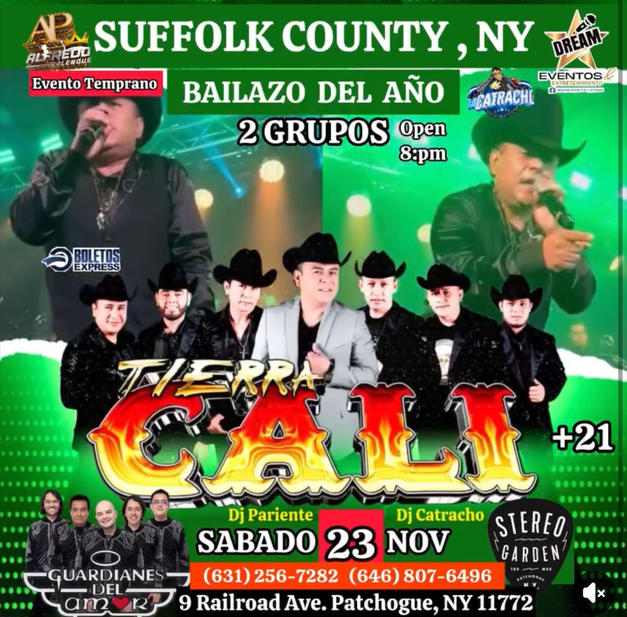 Concierto Tierra Cali & Guardianes del Amor / Stero Garden en  Suffolk NY