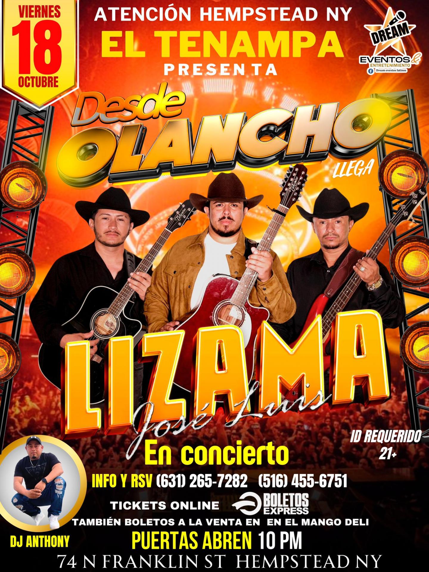 Viernes 18 Oct / Hempstead NY desde Olancho llega JOSÉ LUIS LIZAMA / El Tenampa Bar