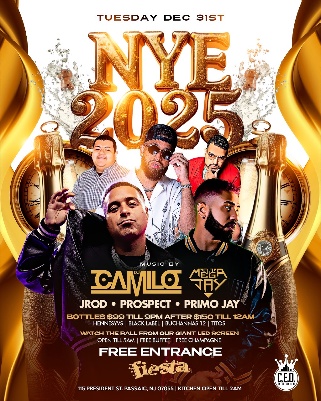 NYE 2025: DJ CAMILO, DJ MEGA JAY, JROD, PROSPECT, PRIMO JAY