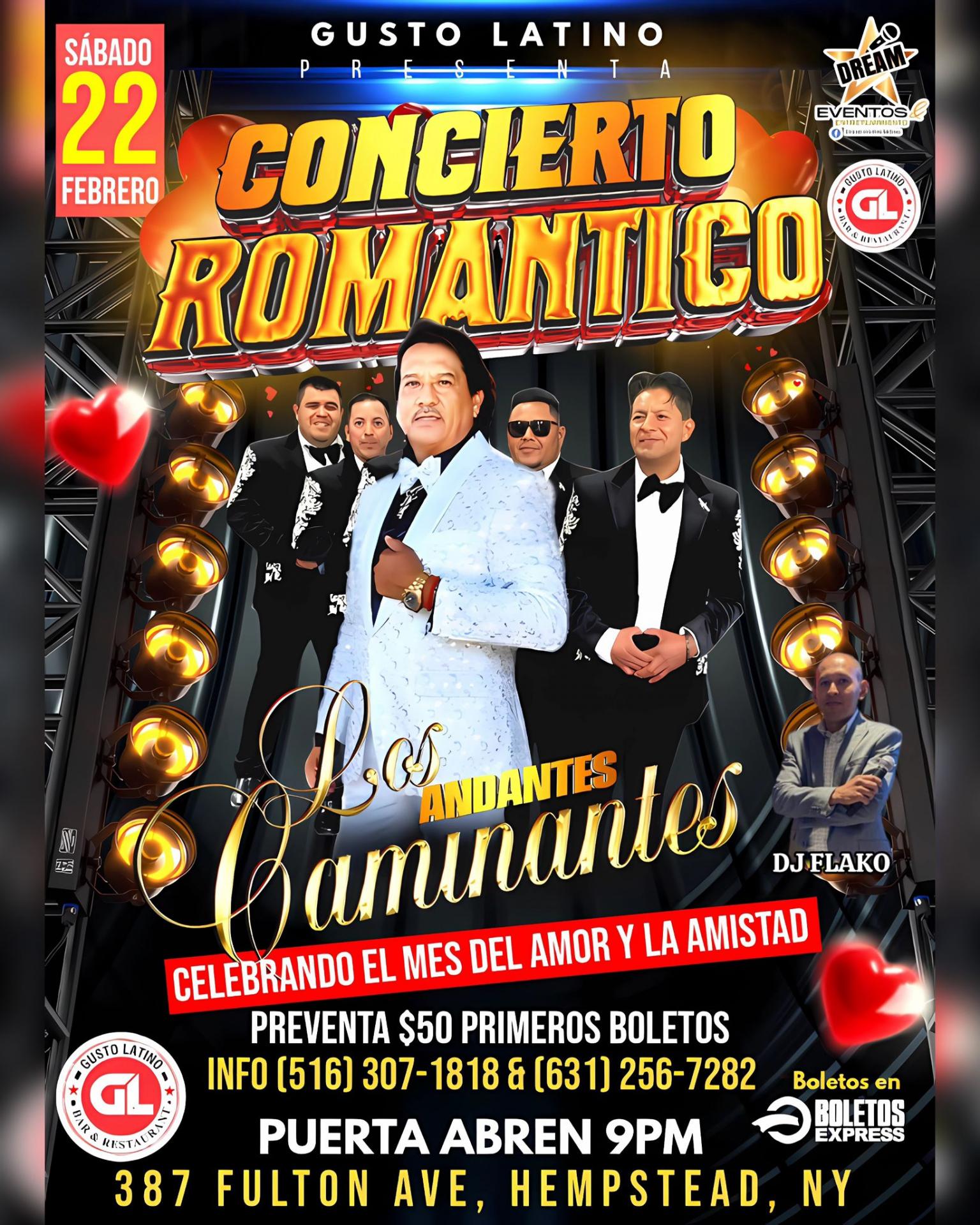 Los Caminantes andantes Live / Sabado 22 Feb mes del Amor / Gusto Latino dn Hempstead NY